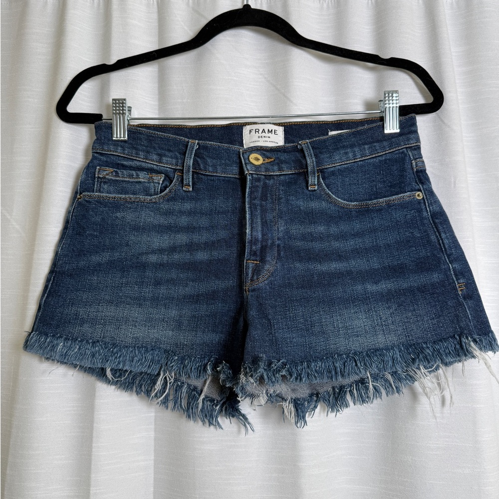 Frame Le Cut Off Mid-Rise Slim Fit Denim Shorts Festival Outfit | Size 27 - Picture 7 of 15